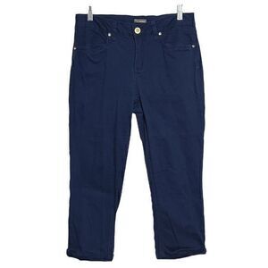 New Directions Weekend‎ Navy Blue Stretch Crop Modern Rhinestone Jeans Size 10